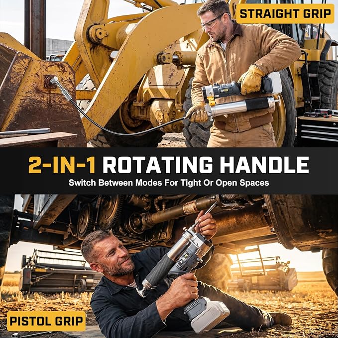 Cordless Grease Gun Compatible with DeWalt 20V Battery, 12000PSI Max High-Pressure with Lock-On Trigger, 2-in-1 Rotating Handle, 39.4" Hose & 4 Couplers, for Bulk & Cartridge Grease (Tool Only)