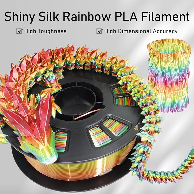 Silk Multicolored Rainbow PLA 3D Printer Filament, 1.75mm PLA Fast Color Change 3D Printing Material, 1kg Spool (2.2lbs),for FDM 3D Printers