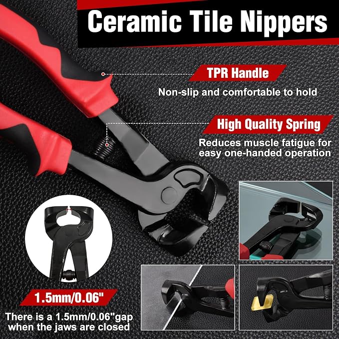10-Piece Glass Cutting Tool Set, Wheeled Mosaic Nipper, Glass Running Pliers with Curved Jaws, Ceramic Tile Nipper, Glasses Cutter Kit for Stained Glasses, Tiles, Mosaic, Mirrors Cutting