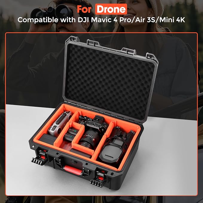 Camera Hard Case DSLR SLR Lens Waterproof Travel Weatherproof Cases | Large Carrying Protection Dividers For DJI Mavic/Air/Mini Drones for Sony FE 400-800mm For Gopro (Only Case) 16.2x12.8x7inch