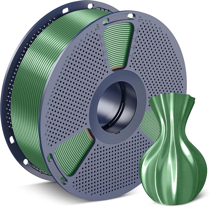 SUNLU Silk PLA Filament 1.75mm, Neatly Wound Shiny PLA 3D Printer Filament, Dimensional Accuracy +/- 0.02mm, Fit Most 3D Printers,Good Vacuum Packaging, 1kg Spool(2.2lbs), Silky Bronze Green