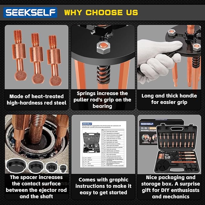 Blind Hole Bearing Puller Kit, 36 in 1 Inner Outer Bearing Separator Set Internal External Bearing Removal Gear Splitter Pull Tool, Black Storage Box