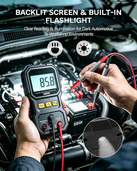 DM202 Mini Multimeter, 4000 Counts True RMS Auto-Ranging, NCV, Voltage/Current/Resistance/Continuity, Data Hold Backlight, Portable Pocket Meter for Auto Home Electrical Test