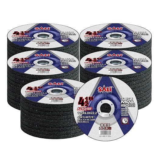 SALI 50 Pack 4-1/2 Inch Grinding Wheels for General Purpose Metal & Stainless Steel, Aluminum Oxide Grinding Disc for Angle Grinder, Depressed Center 4.5" * 1/4" * 7/8"(115 * 6.0 * 22.2 mm)