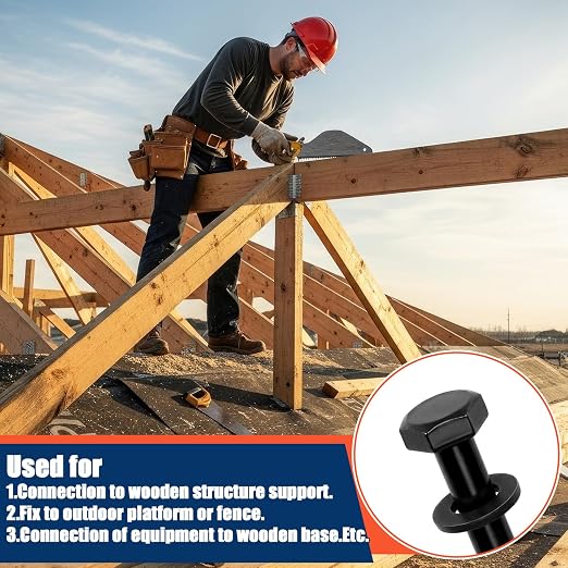 Tandefio 100 Pack 1/4''x2-1/2'' Hex Head Lag Bolts for Wood Ceramic Black Lag Screw Kit with Washers Heavy Duty Hot Dip Galvanized Coating Double Layer for Decks Fences