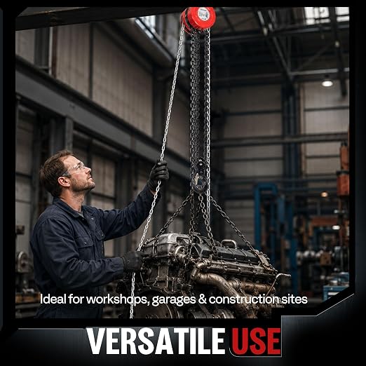 SPECSTAR Hand Chain Hoist 2 Ton 4400 Lbs Capacity 10 Feet with 2 Hooks | Heavy Duty Manual Chain Fall for Warehouse Building Automotive Machinery Red