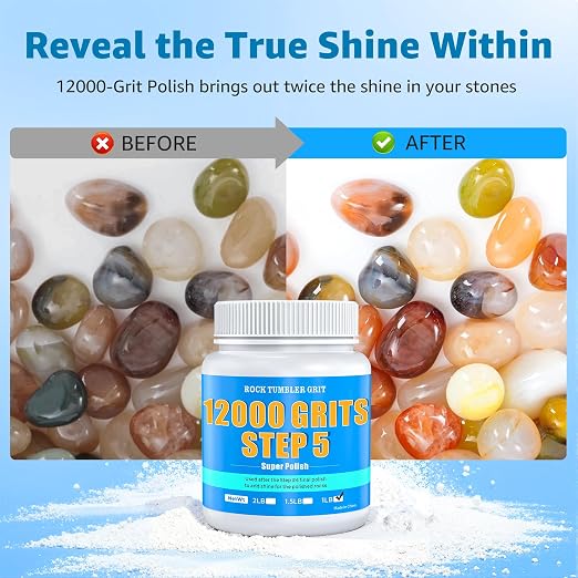 12000 Grit Aluminum Oxide Rock Tumbler Polish – Final Stage (Step 5), Ultra-Fine High Gloss Polishing Powder for Rocks, Gems, Glass & Jewelry Making, Polish Refill, 1 lb