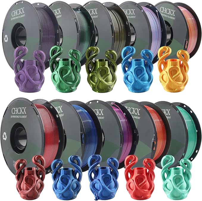 10 Pack PLA Filament Bundle, Silk Dual Color PLA Filament 10 Rolls, 1kg Spool(2.2lbs), 1.75 mm, Dimensional Accuracy +/- 0.02mm, 10 Different Dual Colors