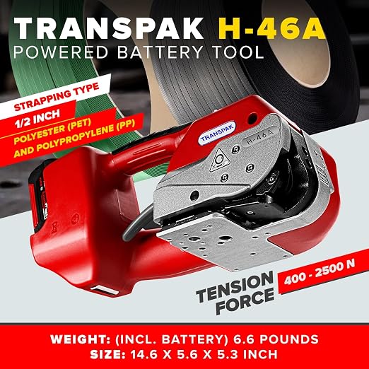 IDL Packaging Transpak H-46A Battery-Powered Premium Industrial Strapping Tool for 1/2" Polyester (PET) and Polypropylene (PP) Strapping - High-Speed Packaging Strapping Machine