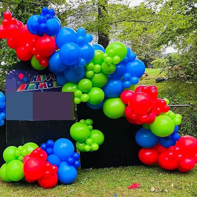 3-in-1 Electric Balloon Pump with Red Blue Green Balloon Arch, 3-in-1 Electric Balloon Pump, Portable Electric Air Pump for All Balloons Inflatables Dual Nozzle Balloon Blower Machine