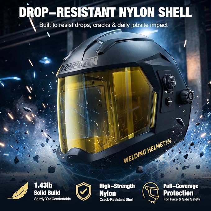 Auto Darkening Welding Helmet 180° Panoramic View True Color Welding Hood, 1/1/1/1 Optical Clarity, Rechargeable Battery, Durable Nylon Shell, Wide Shade Range for MIG TIG Stick ARC Grinding