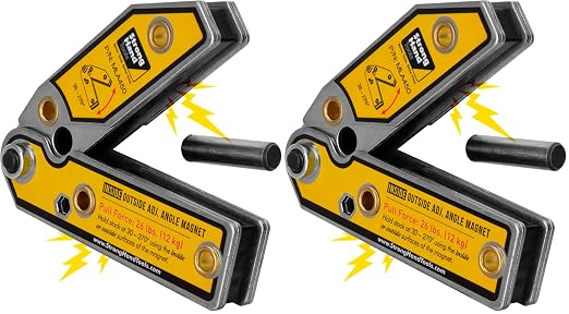 Adjustable Angle Magnetic Square, Angle 30°-270°, Inside/Outside Magnets, Angle Setting Pin, Mag. Pull Force 26 lbs, Welding Square, 4.7", MLA450, Strong Hand Tools (Pack of 2)