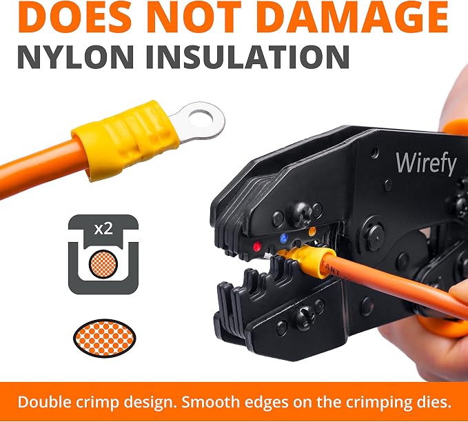 Wirefy Crimping Tool For Insulated Electrical Connectors AWG 22-10 - Ratcheting Wire Crimper Tool - Crimping Pliers - Ratchet Terminal Crimper - Wire Crimping Tool