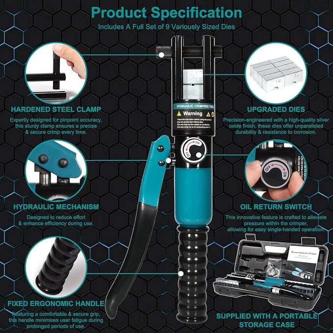 Brileine 10 Tons Hydraulic Crimping Tool & Cable Cutter with 9 Dies, Hydraulic Crimper for 1/16" 1/8" 3/16" Stainless Steel Cable Railing Hardware Kit, Wire Rope Swaging Tool