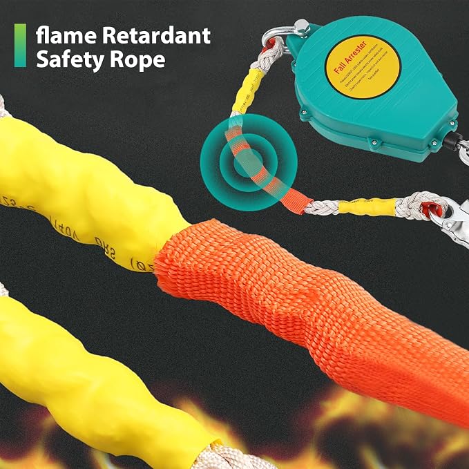 YJINGRUI 66ft/20m Self Retracting Lifeline, Heavy Duty 330lbs Retractable Safety Lanyard with Alloy Steel Hook & Aviation Wire Rope, Fall Arrest Fall Protection Device for Construction/Roof Work