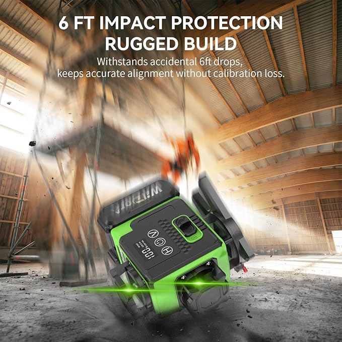 Laser Level 360 Self Leveling with Tripod, Remote Control 4D Green 16 Line Laser Leveler Tool with 2x4800mAh Li-ion Batteries & Hard Carry Case, Laser Level for Construction & Renovation