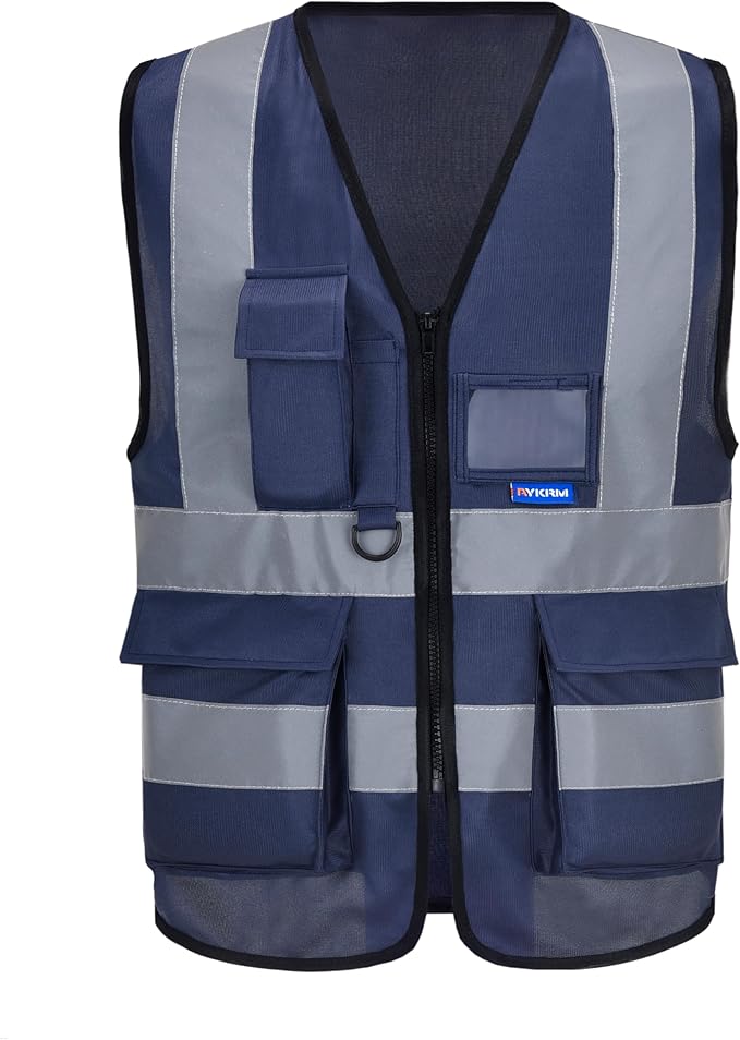 A-SAFETY small work vest navy | Navy S work vest with 7 pockets, reinforced zipper pockets and black front zipper for supply operations; unisex workwear.