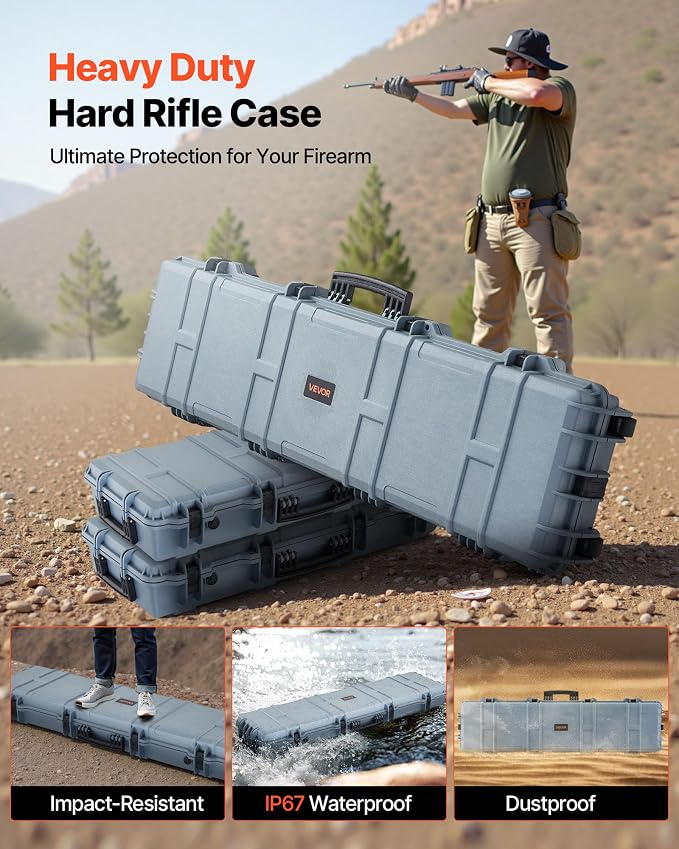 VEVOR Rifle Case, Rifle Hard Case with 4 Layers Fully-protective Foams, Lockable Hard Gun Case with Wheels, IP67 Waterproof & Crushproof, for Rifles or Shotguns
