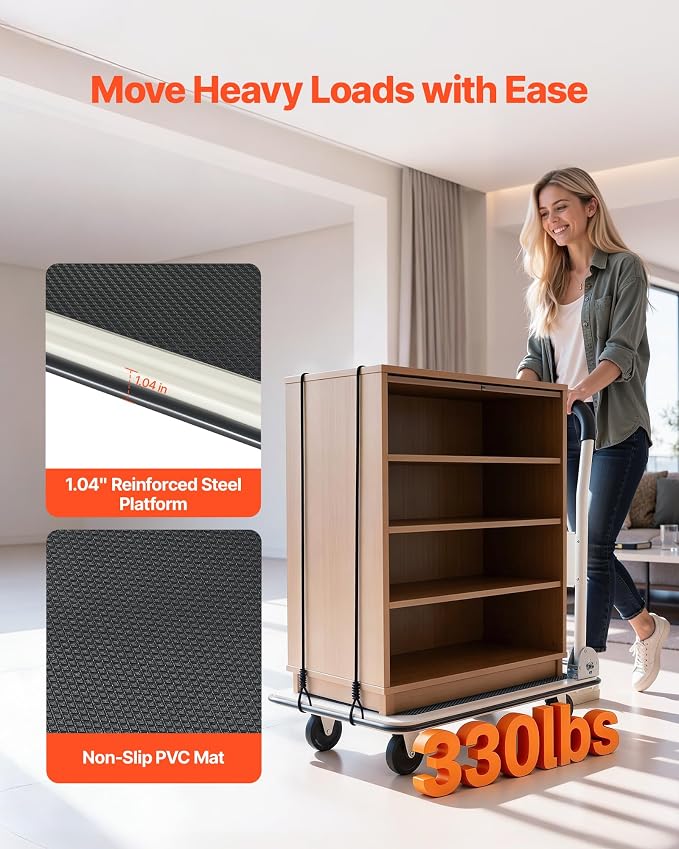 VEVOR Foldable Push Cart Dolly, 330 lbs Load Capacity, Folding Platform Truck with Swivel Wheels, Moving Platform Hand Truck Flatbed Cart, Space Saving Push Handle for Easy Storage 29 x 18.9 x 32.5 in