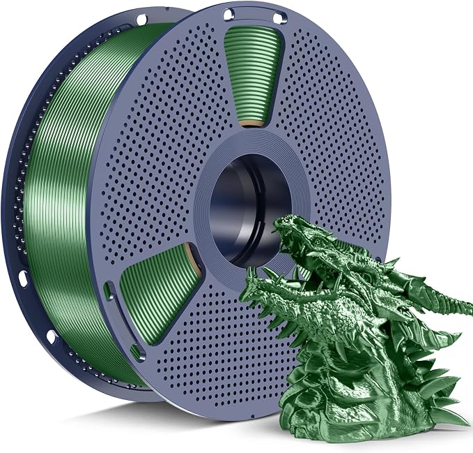 SUNLU Silk PLA+ Filament 1.75mm Green Color, Chrome Like Gloss Finish, Smooth Silk Texture, Upgraded Formula for Stable Printing, 1kg(2.2lbs) PLA Plus 3D Printer Filament, Olive Bronze