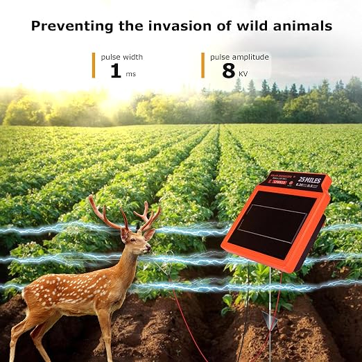 LFGS25 Solar Electric Fence Charger, 25 Miles Solar Charger,0.5J Portable Powered Charger with Day or Night Mode for Livestock, Cattle Sheep, Pigs, Horses