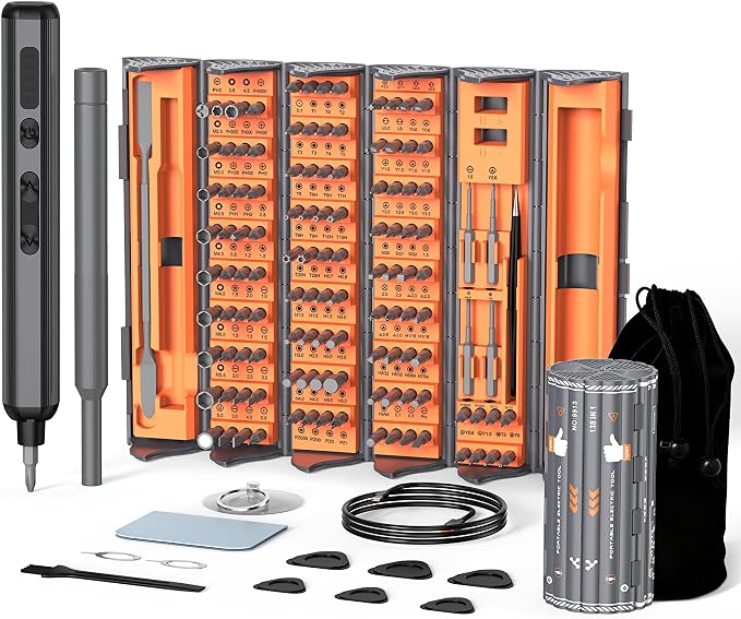 138-IN-1 Electric Screwdriver Set Cordless, Rechargeable Screw Driver with LED Light, 120 Precision Bits, Magnetic Storage Professional Home Repair Tool Kit for Electronics, Camera, Watch, PC RC