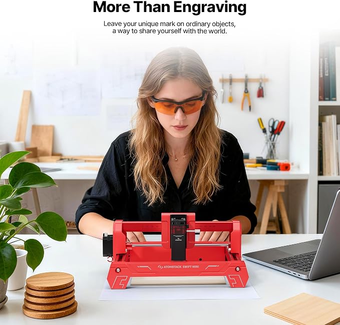 ATOMSTACK Swift 5W Laser Engraver Mini, Laser Engraving Machine for Wood Leather Acrylic, Desktop Laser Cutter, Fully Assembled, WiFi & USB, AI Software, 135×145mm Work Area, Red, 5000mW