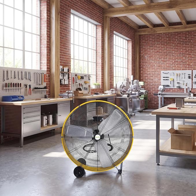 hykolity 30in. 2-Speed 13000 CFM High Velocity Drum Fan, Heavy Duty Industrial Shop Fan for Factory, Warehouse, Garage, Workshop, Commercial, and Basement, UL Listed, Yellow
