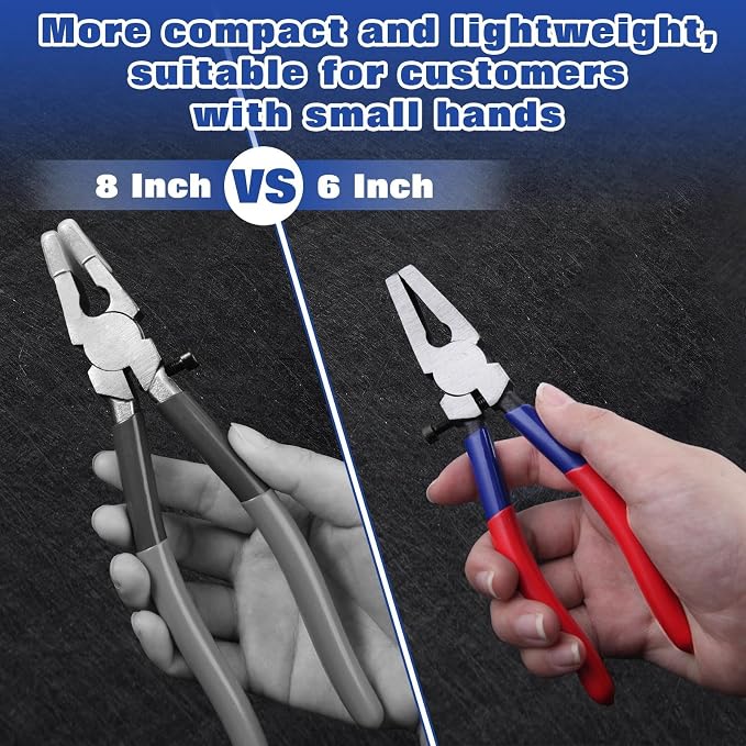 6 Inch Glass Pliers with Rubber Tips Flat Jaw Key Fob Pliers Stained Glass Tools Mosaics Breaking Tool with Adjustable Screw for Key Fob Hardware Install and Stained Glass Work