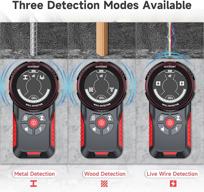 Stud Finder Wall Scanner - Rechargeable Stud Finder Tool with Smart Sensor, HD LCD Display & Audio Alarm, Electronic Stud Detector for Metal Wood AC Live Wire Studs Joist Water Pipe