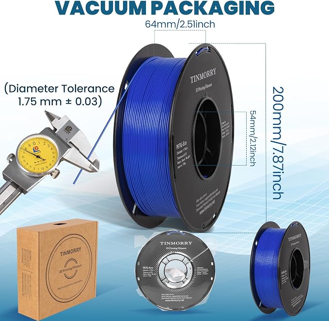 TINMORRY PETG Filament 1.75, Rapid PETG-Eco 3D Printer Filament, Compatible with Most FDM 3D Printers, 1 KG 1 Spool, Klein Blue