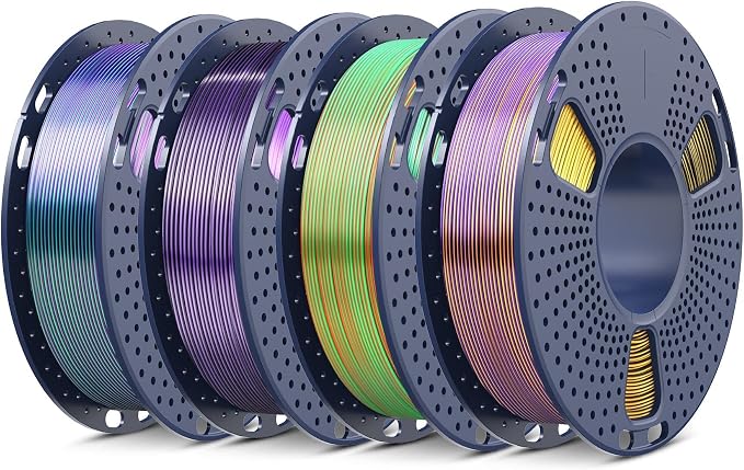 SUNLU Silk Dual & Triple Color PLA Filament Bundle Muticolor, Silk 3D Printer Filament, 250G Spool, 4 Pack, 1kg in Total, Green Purple+Black Blue+Orange Blue Green+Black Gold Purple