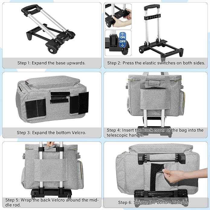 LIWSHWZ Rolling Teacher Tote Bag,Wheeled Teacher Bag with Detachable Dolly & File Teacher Tote