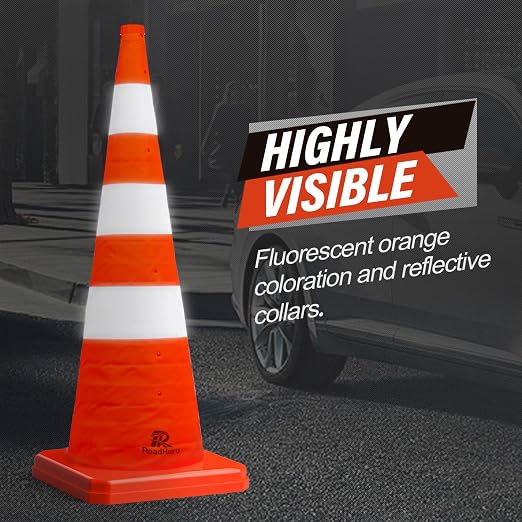 RoadHero 36 Inch 4 Pack Collapsible Traffic Safety Cones, Multi Purpose Pop-up Cones with Reflective Collar for Road Safety, Orange Cones for Driving Training, Parking Lots