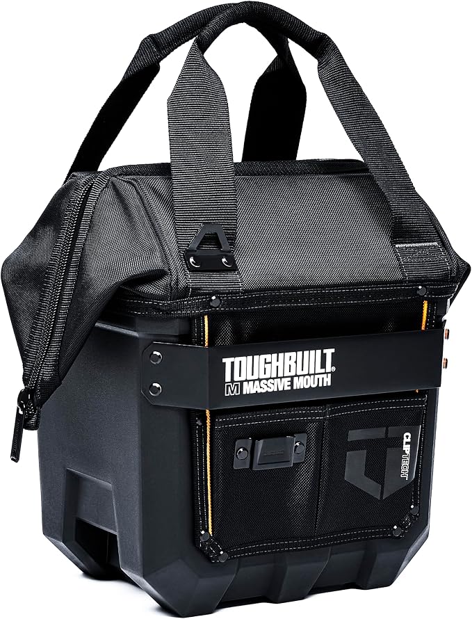 ToughBuilt ClipTech Series – Massive Mouth 12" Tool Bag, Wide-Opening Hard Body Design with 25 Pockets, Waterproof Base & Shoulder Strap (TBL-CT-62-12)