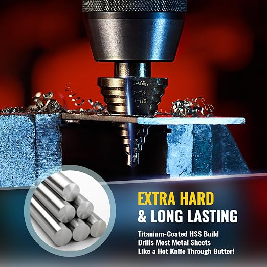 Step Drill Bits, HSS 5PCS Titanium Step Drill Bit Set, 50 Sizes in 5 High Speed Steel Unibit Drill Bits Set for Sheet Metal with Aluminum Case, Multiple Hole Stepped Up Bits for DIY Lovers