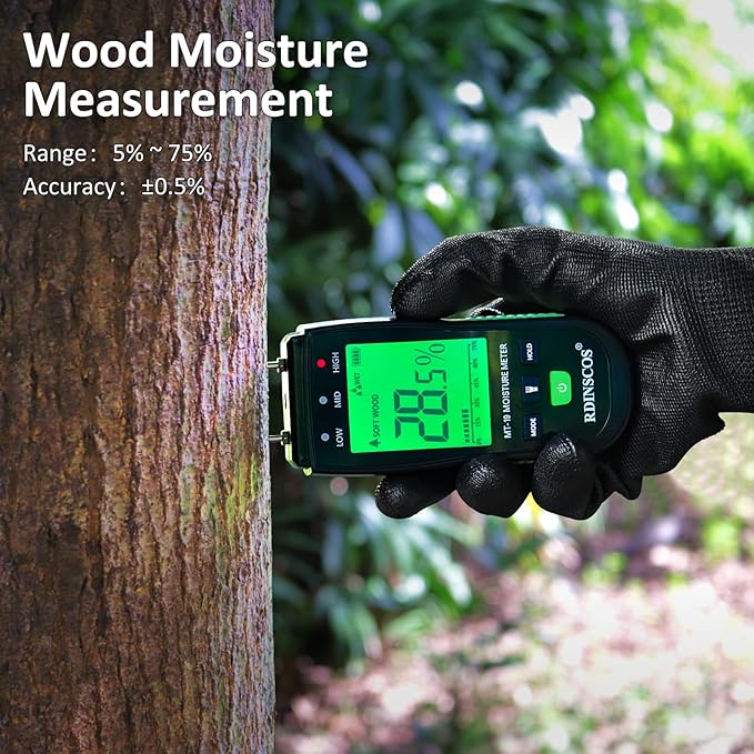 RDINSCOS Wood Moisture Meter for Hardwood and Softwood | Replaceable Pin Moisture Tester with Batteries