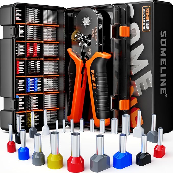 SOMELINE Ferrule Hexagonal Crimping Tool Kit, 21 Sizes Ferrules, Crimping Tool 28-7 AWG with 20-8 AWG Terminals Kit, for PLC Control Cabinets, Control Panels, Automotive Wiring, DIY Electrical