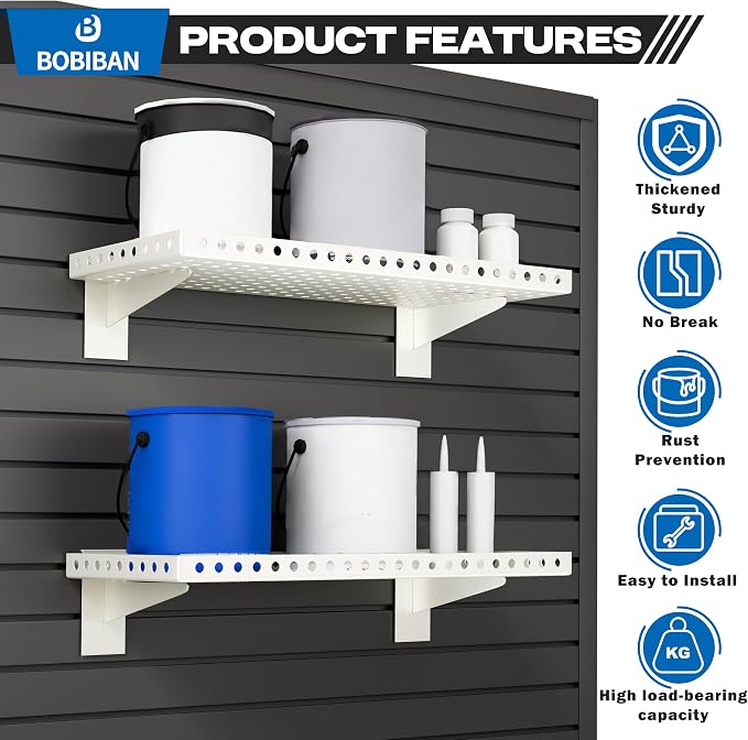 4 Pack Slatwall Shelves, Heavy Duty White Metal Slat Wall Shelf for Retail, Garage, Home Storage, 80 lbs Load Capacity, Universal Slatwall Accessories(10 x 24 Inch-4, White)