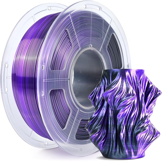 SUNLU Silk Dual Color Pla Filament, Silk PLA 3D Printer Filament 1.75mm, Shiny Silk Texture, Dimensional Accuracy +/- 0.02mm, 1KG Spool (2.2 lbs), PLA Silk Dual Color (Black Purple)