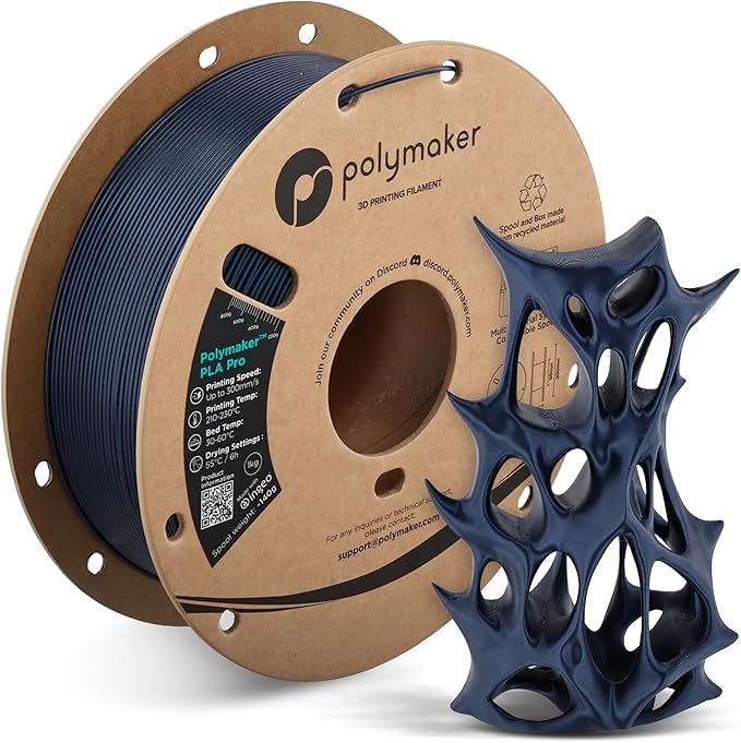 Polymaker PLA Pro 3D Printing Filament Metallic Blue 1.75mm 1KG, High-Impact Tough PLA, Fast Printing up to 300mm/s, High Speed New Formula, Easy to Print on Most FDM Printers, No Enclosure Required