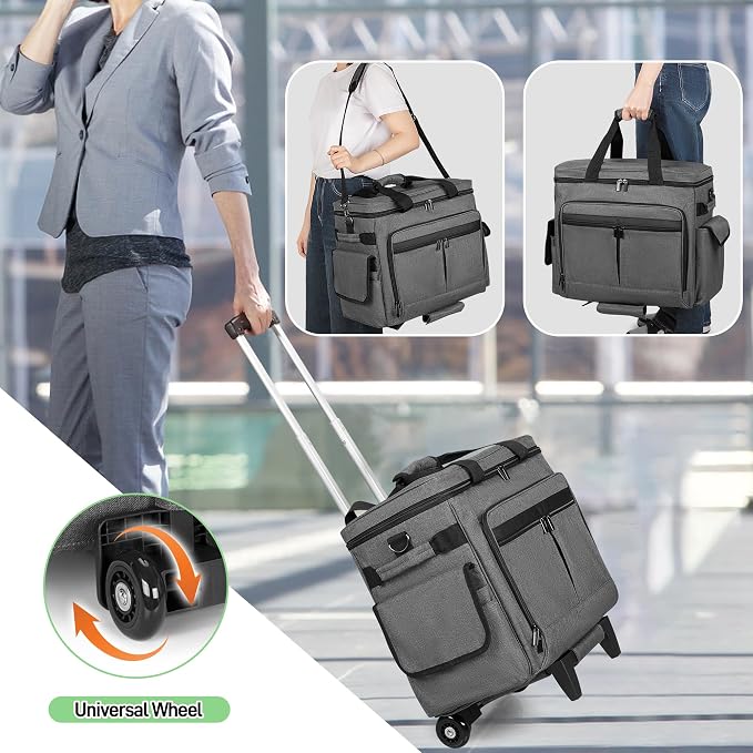 Trunab Rolling Teacher Bag with Wheels, Grey | Expandable File Pocket, Detachable Trolley, Up to 15.6 Inches Laptop, Patented Design