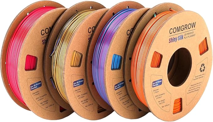 Comgrow Silk Shiny Blue Rose Red Orange and Golden 3D Printer Filament, Comgrow 3D Printing Materials Silk PLA 1.75mm, 3D Printing Filament +/-0.02mm, 250g X 4 Spool