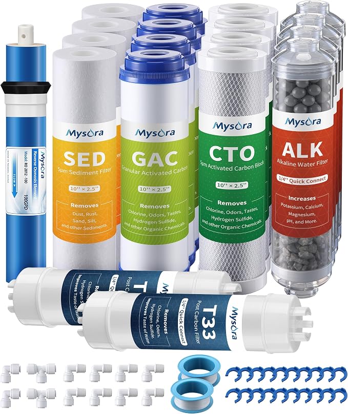 F19K75 NSF Certified 2-Year Replacement Filter Cartridge Set Compatible with iSpring RCC7AK, 19-Count for Standard 6-Stage Reverse Osmosis (RO) Systems with Alkaline Remineralization Filter