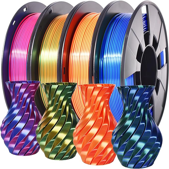 RAMBERY Silk Dual Color PLA Filament 1.75mm, Multi-Color, 4 Spools | +/- 0.02mm Tolerance, 200g per Spool, Red/Blue, Gold/Red, Blue/Green, Gold/Green