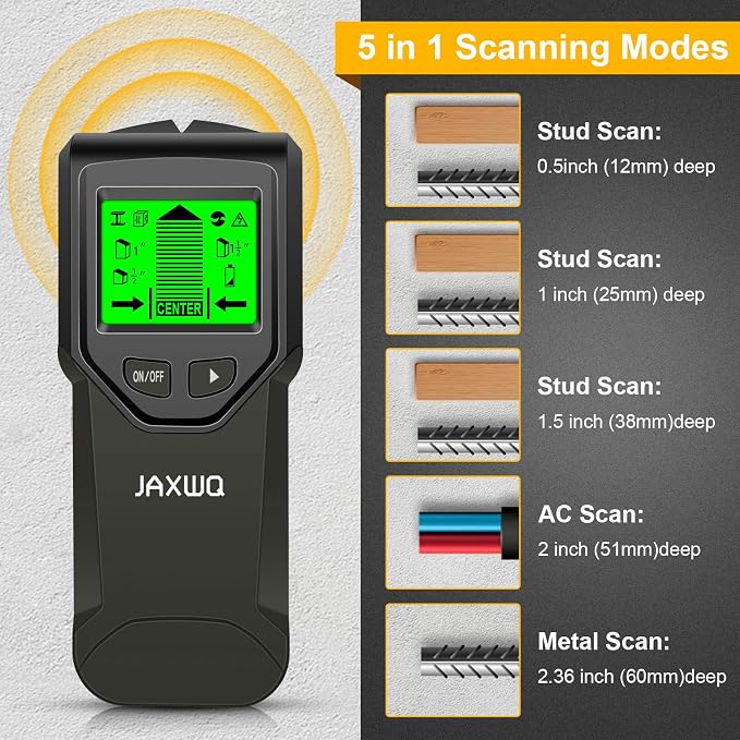 Stud Finder Wall Scanner - 5 in 1 Stud Finder Tool w/Smart Chip and HD LCD Display, Stud Detector Beam Finders for the Center and Edge of Wood AC Wire Metal Studs Joist Pipe (‎Bark)