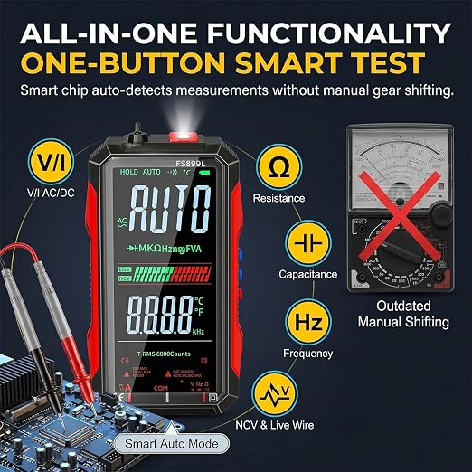 2026 Upgraded FS899L Digital Multimeter & 20 pcs Silicone Test Leads Kit, USB-C Rechargeable Color Screen, Auto 6000 Counts True RMS AC/DC Voltage Tester, NCV, CAT.III 1000V