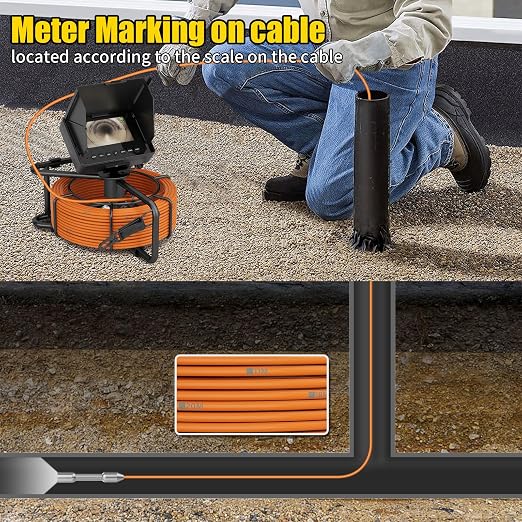 Sewer Camera 100FT/30M Pipe Inspection Borescope Endoscope Camera with Light 12 LEDs 4.3" IPS Screen 22MM Plumbing Snake 8500Mah Battery (30M NO DVR Function)