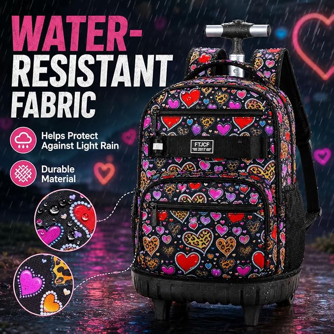 3Pcs Rolling Backpack for Girls Women, Leopard print Travel Roller Backpacks with Wheels for Adults, Teens College Wheeled Bookbag with Lunch Box(Brown)