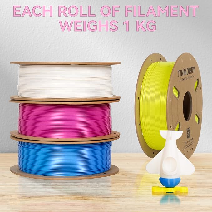 TINMORRY PETG Filament Bundle, Rapid PETG 3D Printer Filament 1.75 mm Multicolor Pack, Magenta & Jade White & Yellow & Blue, 1 KG x 4 Spools